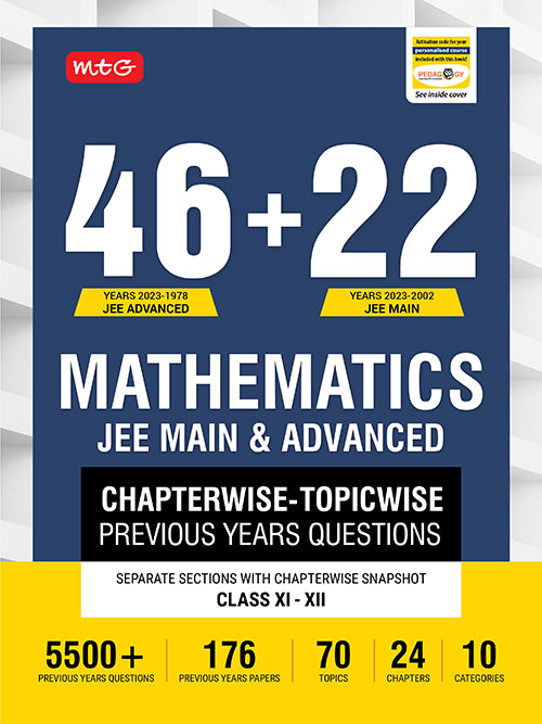 MTG’s 46+22 Years Chapterwise Topicwise Previous Years Questions (JEE Main & Adv.) is the most recommended book by JEE toppers & teachers which is now revised with the latest JEE 2023 Paper. It contains the previous 46 years’ papers of JEE Advanced/ IIT J