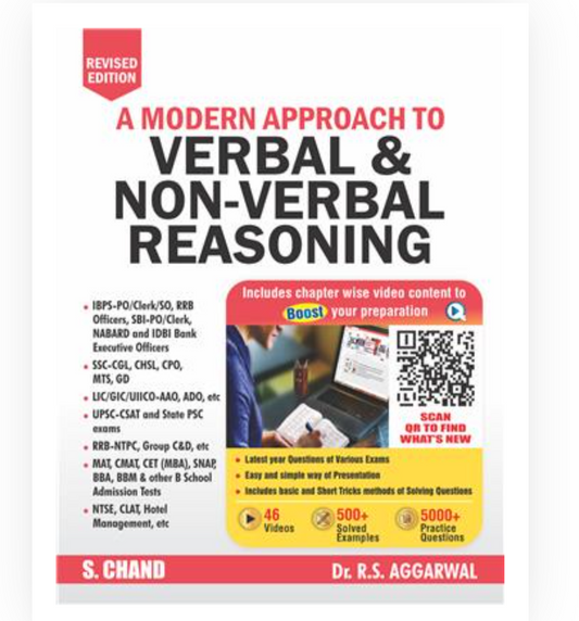 Modern Approach to Verbal & Non-Verbal Reasoning: (Fully Revised Video Edition)| Dr RS Aggarwal| S Chand